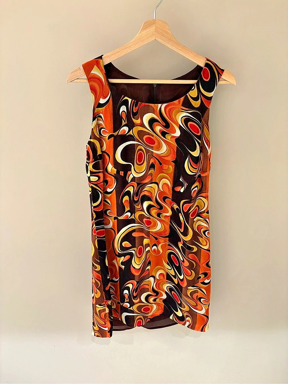 Mica Abstract Print Mini Dress in Orange & Brown Like New
